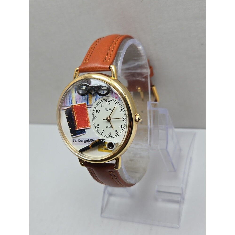 Whimsical Gifts Book Lover 3D Watch Gold Tone Quartz Leather USA New Battery - Picture 2 of 12